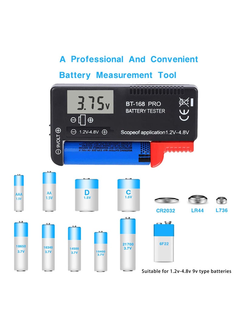 Excefore - Battery Tester, 168PRO Digital LCD Battery Tester, 3 PCS Digital Battery Capacity Tester, for AA AAA C D 1.5V 3.7V 1.2~4.8V 9V Button Cell Batteries - Image 1