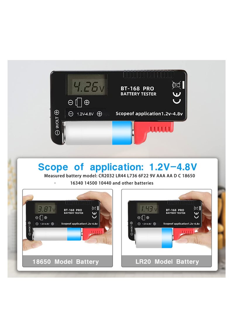 Excefore - Battery Tester, 168PRO Digital LCD Battery Tester, 3 PCS Digital Battery Capacity Tester, for AA AAA C D 1.5V 3.7V 1.2~4.8V 9V Button Cell Batteries - Image 1