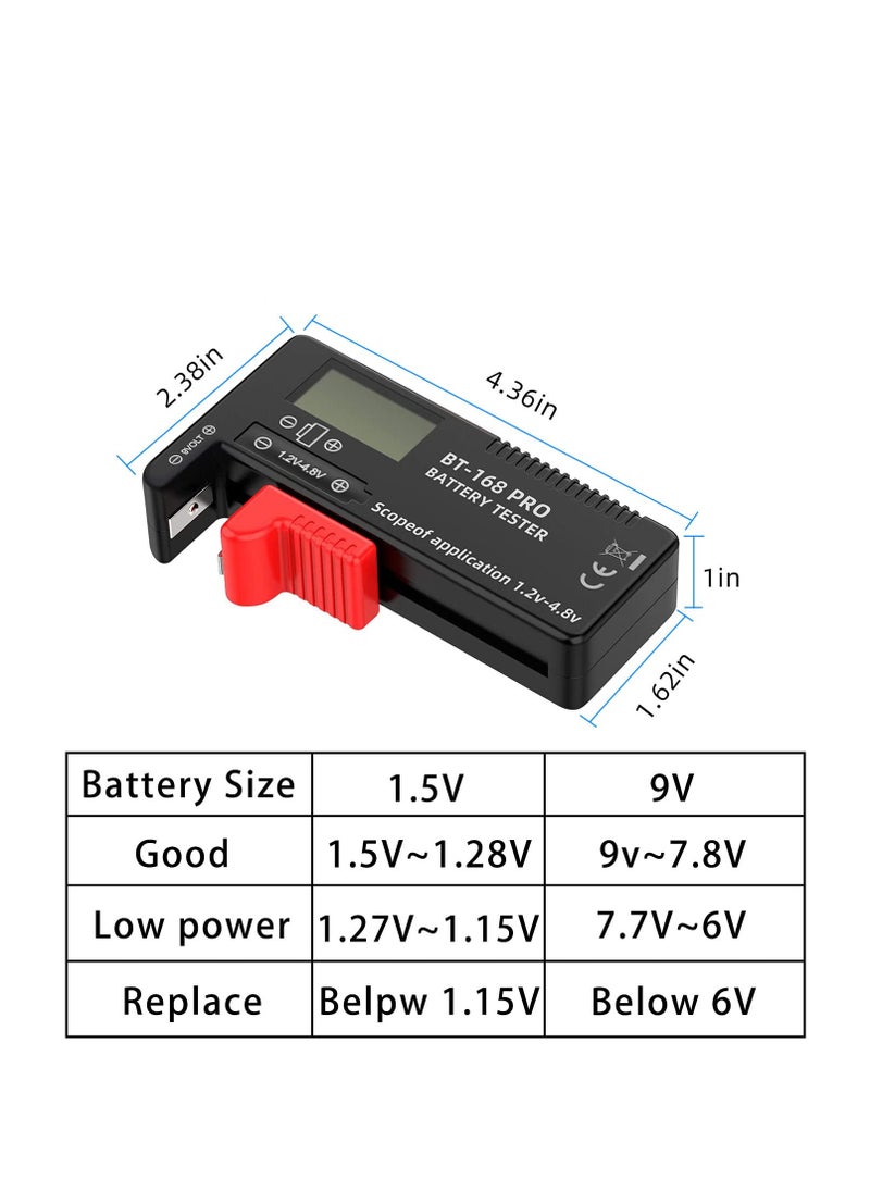 Excefore - Battery Tester, 168PRO Digital LCD Battery Tester, 3 PCS Digital Battery Capacity Tester, for AA AAA C D 1.5V 3.7V 1.2~4.8V 9V Button Cell Batteries - Image 1