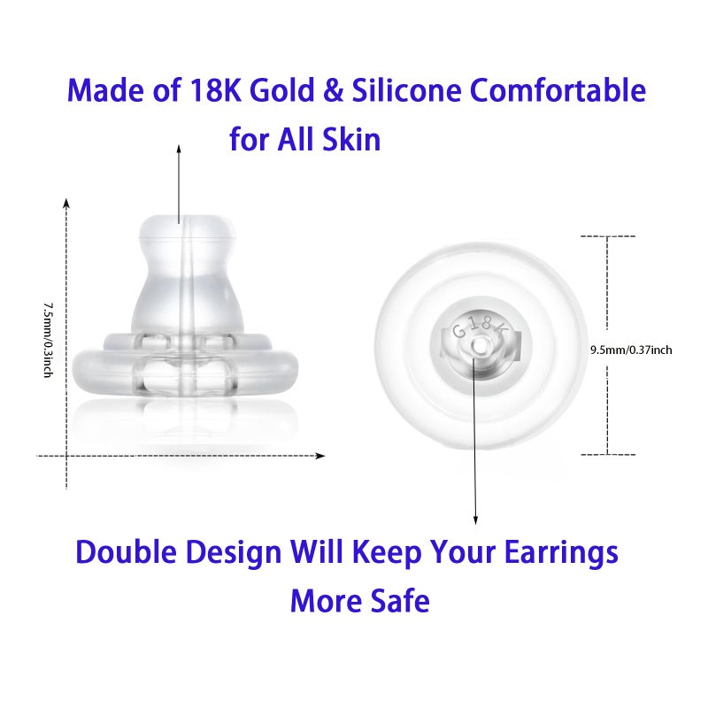 DSOMHZ Earring Backs,18K Gold Silicone Earring Backs Replacements,Locking Secure Earring Backs for Studs/Droopy Ears,No-Irritate Hypoallergenice Soft Clear Earring Backs for Adults - Image 3