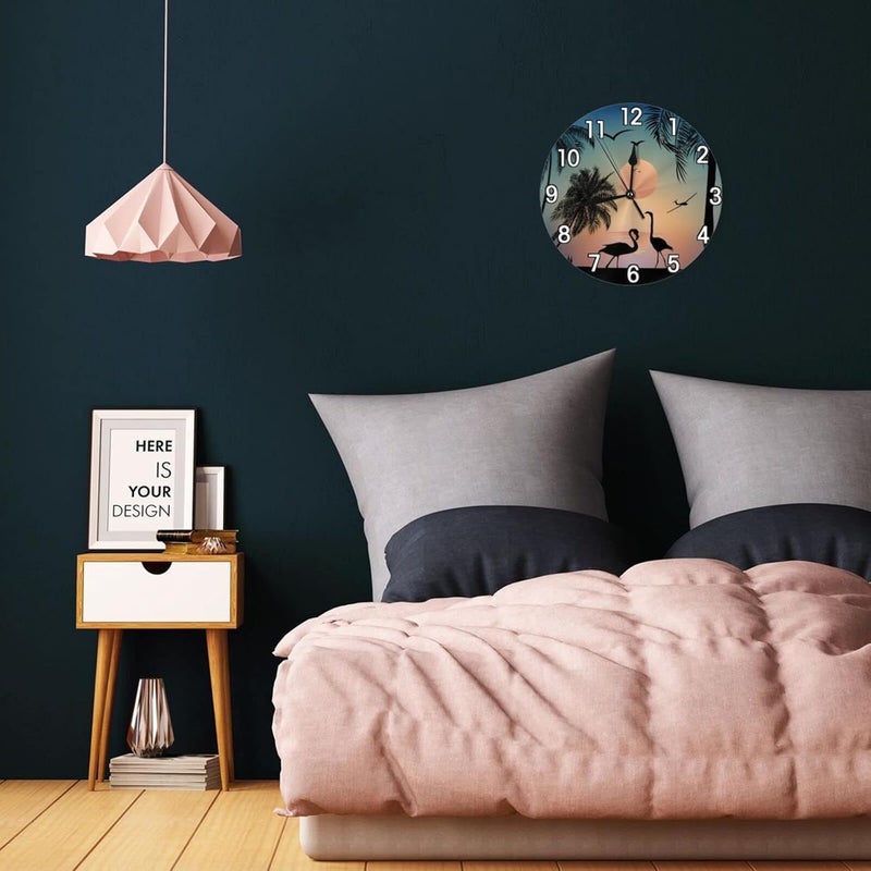 Abucaky Flamingos Walking On The Sea Beach Wall Clock Battery Operated Silent Non Ticking Round Clock Wall Decor for Home Kitchen Living Room 9.8 Inch - Image 5
