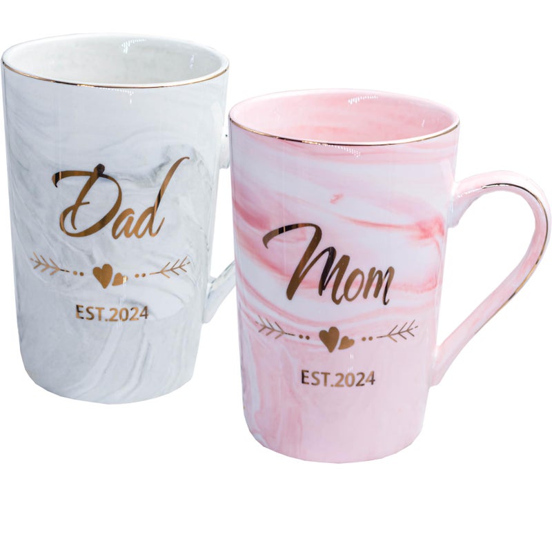 Mugpie Dad and Mom Couple Mugs New Parents First Time Pregnancy Gifts EST 2024 Dad and Mom Coffee Mug Set Elegant Gifts for Baby Shower Mothers Day Fathers Day 125oz Ceramic Coffee Cup