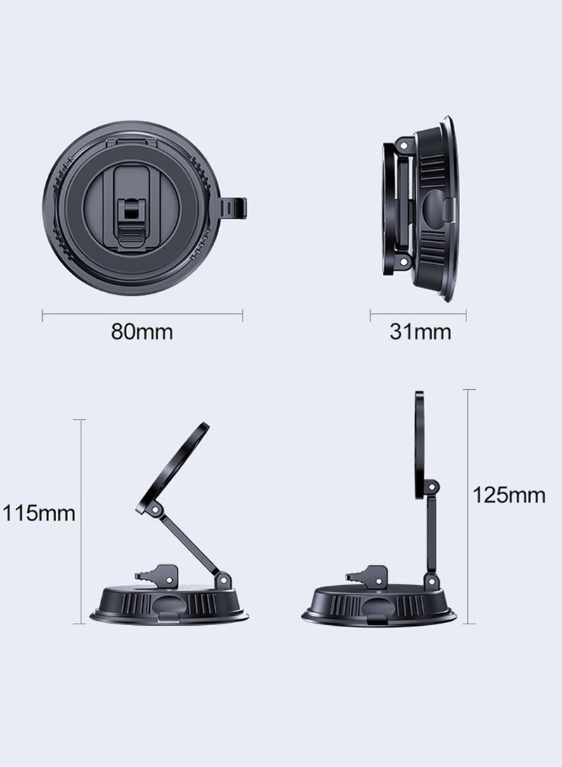 Leon Home Vacuum Magnetic Car Phone Holder - 360° Rotating Foldable Dashboard Suction Cup Holder with N54 Strong Magnet, Universal Smartphone (Black) - Image 4