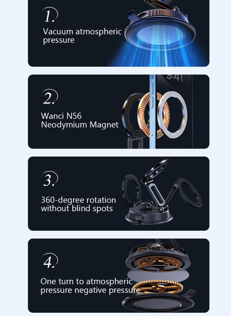 Leon Home Vacuum Magnetic Car Phone Holder - 360° Rotating Foldable Dashboard Suction Cup Holder with N54 Strong Magnet, Universal Smartphone (Black) - Image 3
