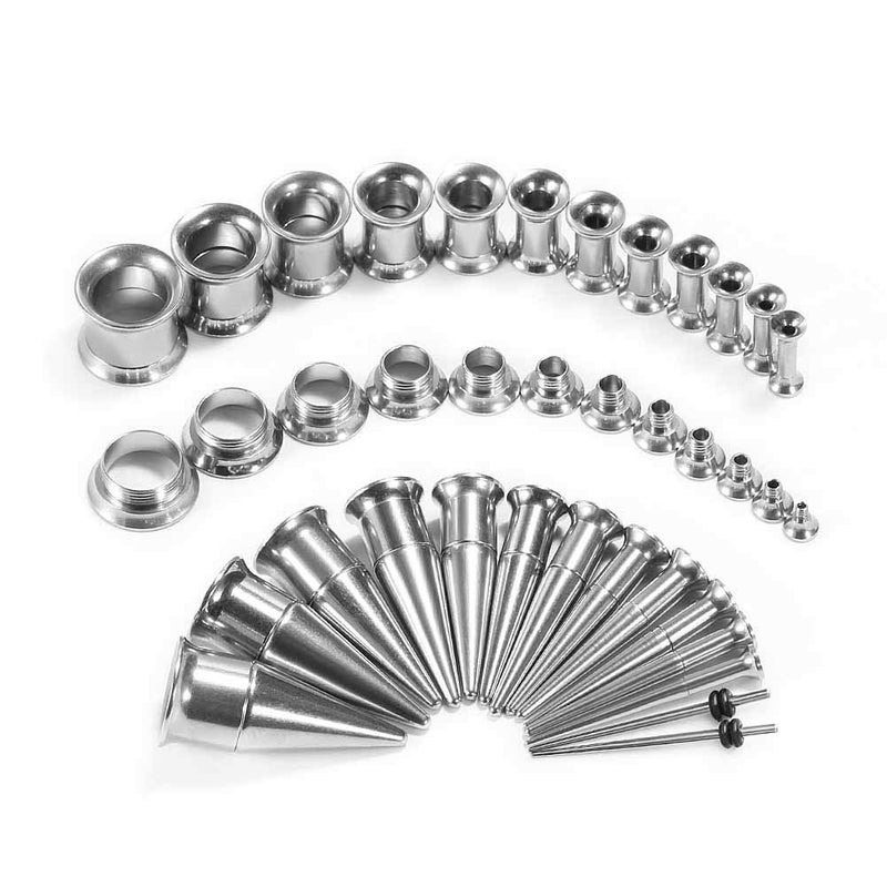 TBOSEN 36PCS Ear Gauge Stretching Kit Stainless Steel Double Flare Alloy Tapers 2 In 1 Plugs Set Eyelet 14G-00Gâ€¦ - Image 1