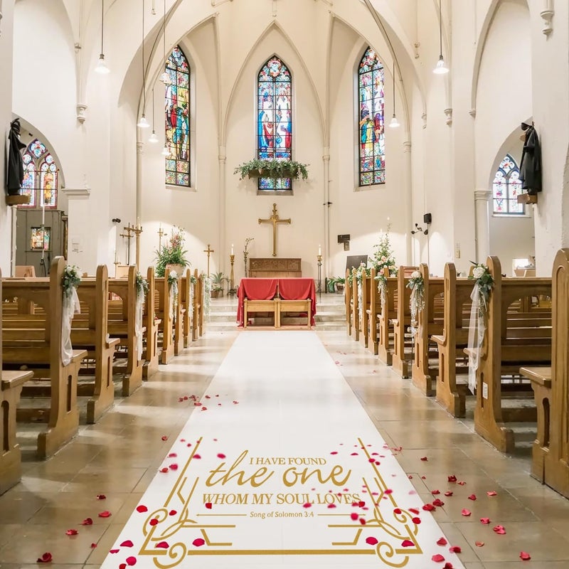 Healon White Wedding Aisle Runner Aisle Runner for Wedding Ceremony Includes Pull String for Indoor or Outdoor Weddings, Prom and Parties ，Halloween Parties can Also use a Carpet(Gold, 3 x 50 feet) - Image 1