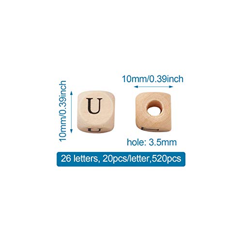 KISSITTY 520pcs/bag Cube Wood Beads with Initial 26 Letters 10mm Natural Square Alphabet Wooden Loose Beads for Jewelry DIY Crafts Making PapayaWhip - Image 2