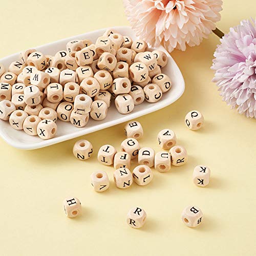 KISSITTY 520pcs/bag Cube Wood Beads with Initial 26 Letters 10mm Natural Square Alphabet Wooden Loose Beads for Jewelry DIY Crafts Making PapayaWhip - Image 5