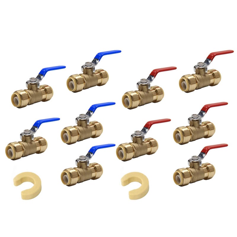Pack of 10 EFIELD 12 Inch PushFit Full Port Ball Valve for Hot and Cold Water 5 Pieces Each with 2 Disconnect Clip Tools UPC CertifiedPFVALVE003