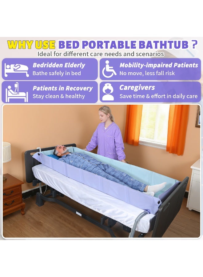 Ehucon Portable Bed Bathtub for Full Body Bathing, Foldable Medical Bed Tub for Bedridden Patients, Elderly, Disabled & Limited Mobility Users, On-Bed Shower System - Image 2