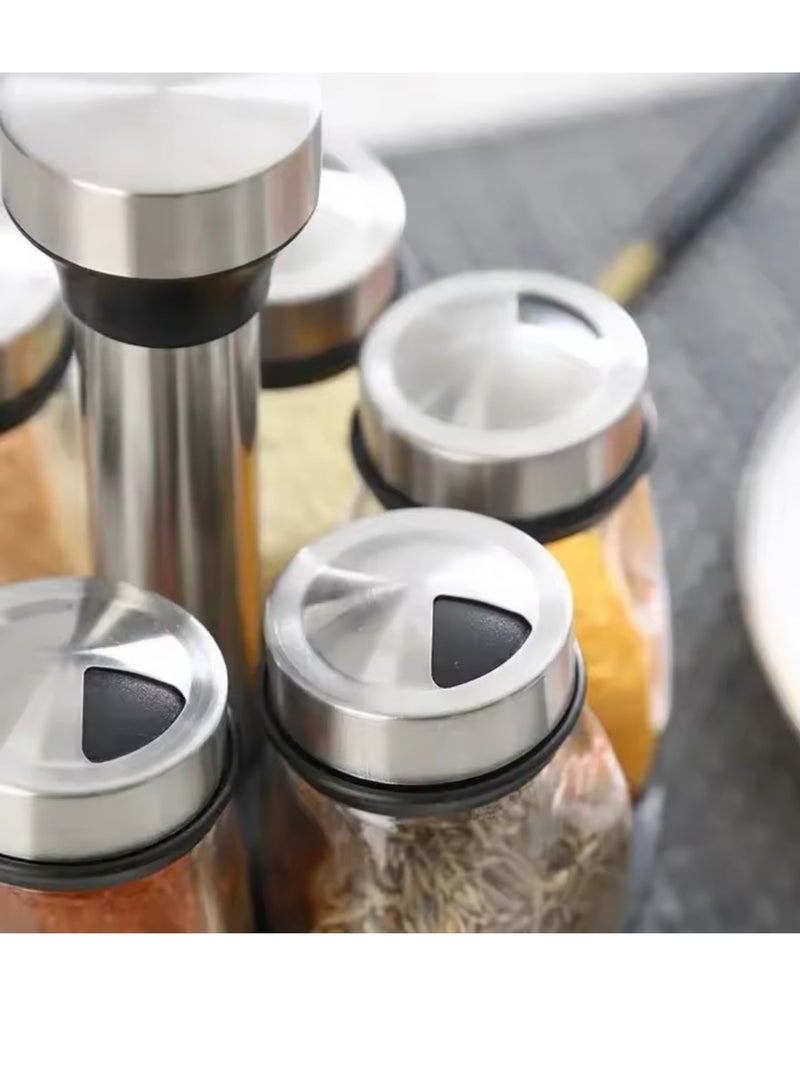 7pcs Spice Jar Set Rack Glass Organizer Rotating Glass Seasoning Sugar Pepper Bottles Salt Shakers Holder Kitchen Storage Rack - Image 5