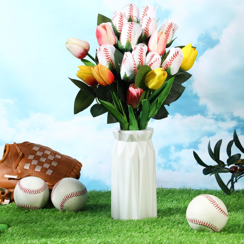 Suhine 24 Pcs Sports Party Favors Cheer Gifts Artificial Football Soccer Basketball Baseball Flowers for Birthday Game Day Tailgate Wedding Party Decorations (Baseball Color,Normal) - Image 3