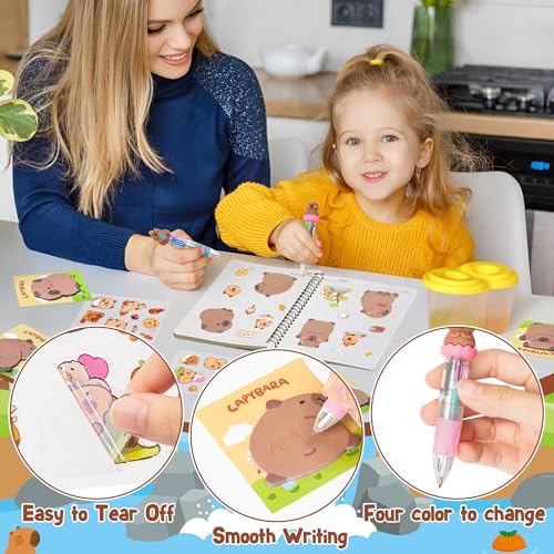 CY2SIDE Capybara Stationery Party Gift - 12 Pack Fun Animal Prizes Set Include 4-in-1 Ballpoint Pens Sticky Note Sticker and Organza Birthday Party Favors Goodie Bag Fillers Stuffer for School Rewards - Image 3