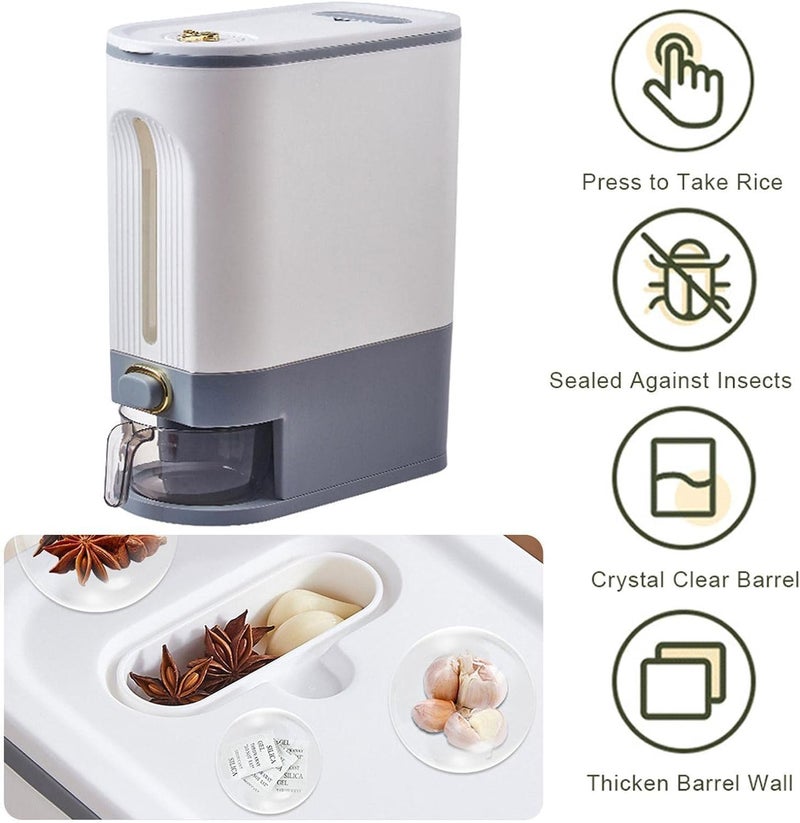 PIKFOS Rice Dispenser Rice Container with Lid Rice Storage Container with Measuring Cup Food Dispenser Rice Container Storage Container for Cereal Household Rice Bucket - Image 4