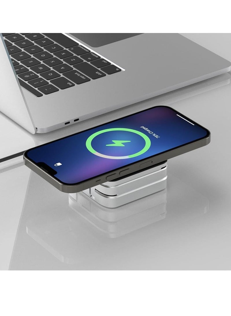 3 in 1 Wireless Magnetic Charging Station Portable Foldable Fast Charging Travel Mobile Phone Holder Black Silver | with Extra Magnetic Ring | New Charger Dock  - Image 5