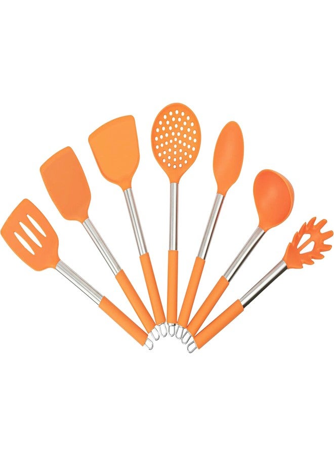 Marsrut 7PCS Cooking Utensil Set, Stainless Steel Handles, Silicone Non-Toxic BPA-Free, Kitchen Spatulas, Kitchen Tools Gift Set for Nonstick Cookware Food-Grade Heads - Silicone Gadgets (Orange) - Image 1