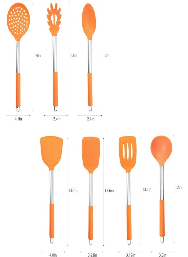 Marsrut 7PCS Cooking Utensil Set, Stainless Steel Handles, Silicone Non-Toxic BPA-Free, Kitchen Spatulas, Kitchen Tools Gift Set for Nonstick Cookware Food-Grade Heads - Silicone Gadgets (Orange) - Image 2