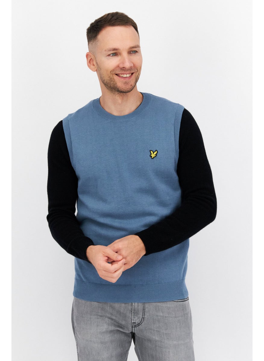 Lyle & Scott Men Sleeveless Brand Logo Sweater Vest, Steel Blue  - Image 1