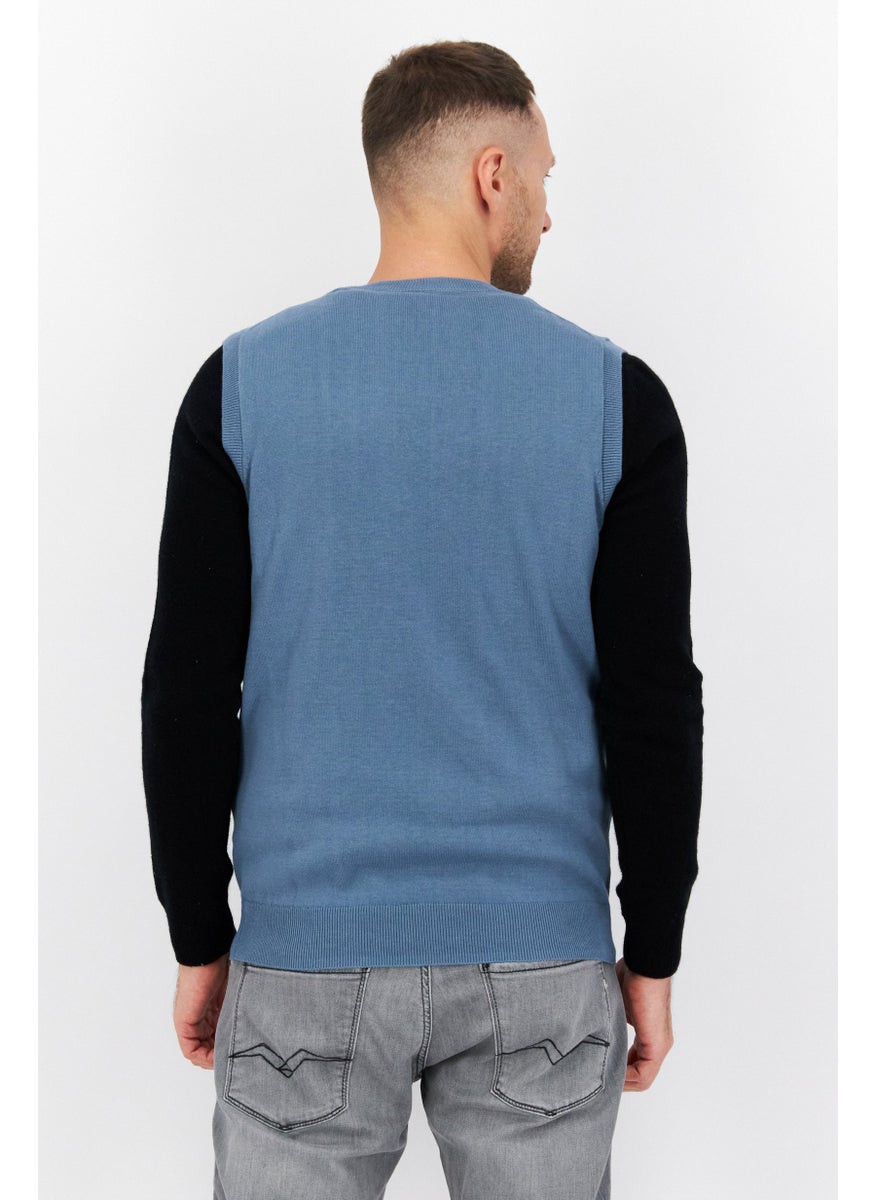 Lyle & Scott Men Sleeveless Brand Logo Sweater Vest, Steel Blue  - Image 3