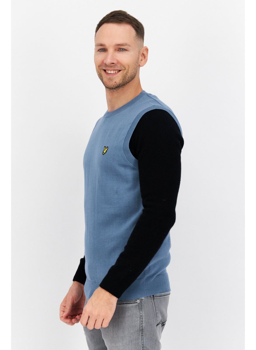 Lyle & Scott Men Sleeveless Brand Logo Sweater Vest, Steel Blue  - Image 2