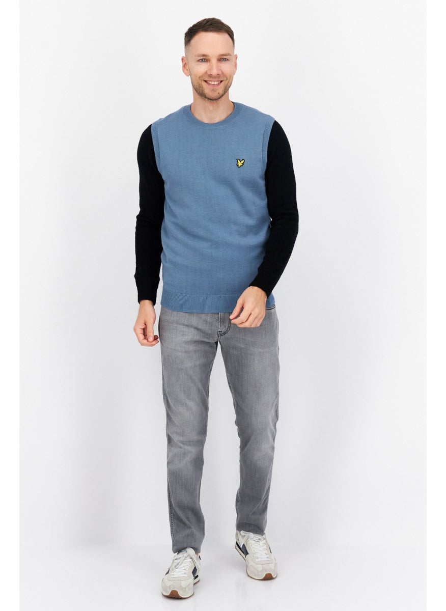 Lyle & Scott Men Sleeveless Brand Logo Sweater Vest, Steel Blue  - Image 4
