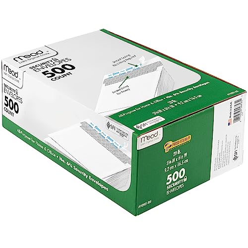 Mead #6-3/4 Envelopes, 3-5/8" x 6-1/2", Security Printed Lining for Privacy, Press-It Seal-It Self Adhesive Closure, White All-Purpose 20-lb Paper Mailing Envelopes, 500 Count (742021) - Image 1