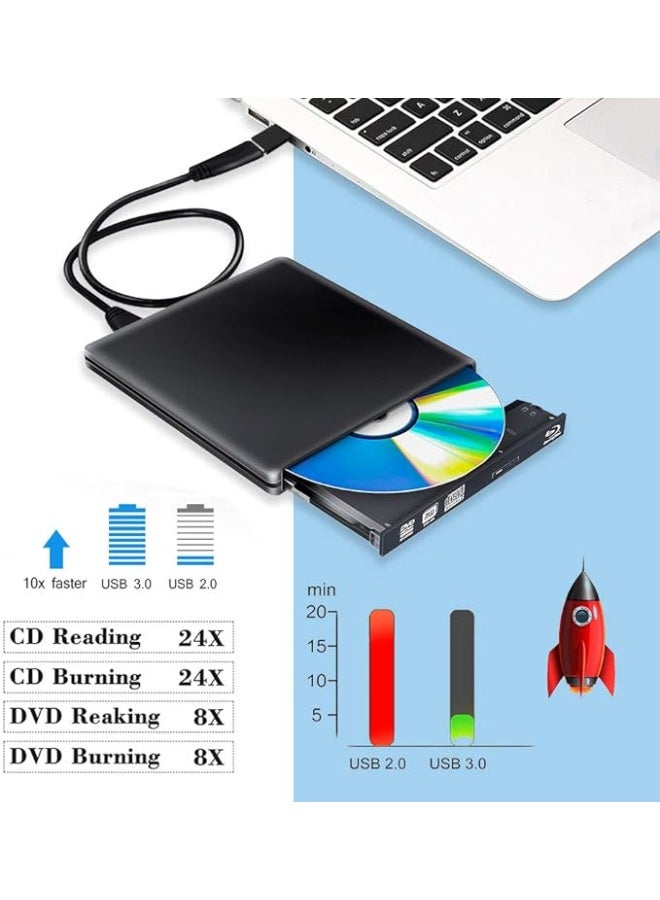 مشغل أقراص Blu-Ray خارجي - عملي ونحيف USB 3.0 - قوي وسهل الاستخدام للكمبيوتر واللابتوب (Mac/Windows) - Image 2
