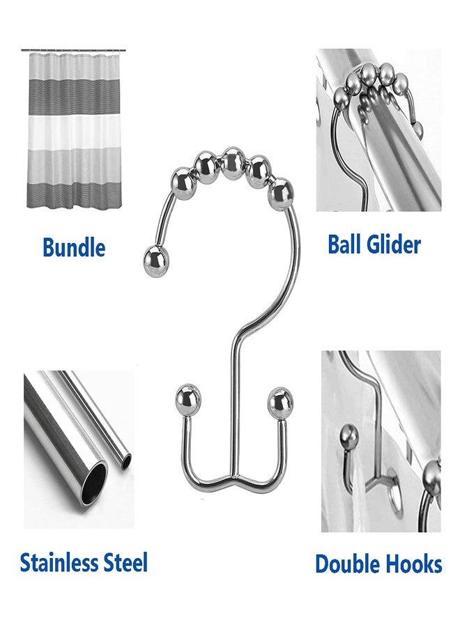 MORNITE Shower Curtain Hooks Rings, Stainless Stee Double Glide Rollers Extra Wide Shower Curtain Rods Hooks for Bathroom, Set of 18 Hooks - Chrome - Image 2