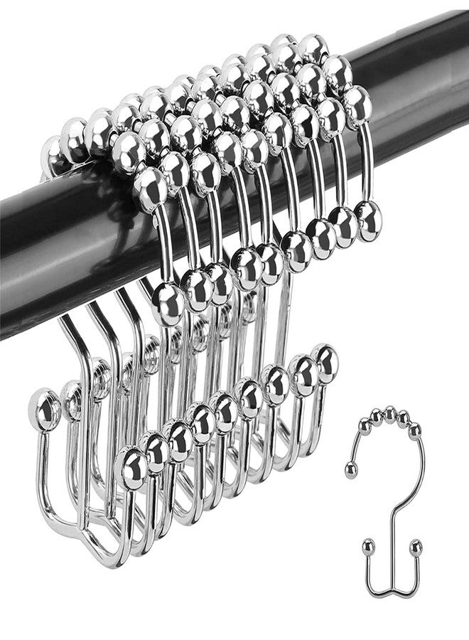 MORNITE Shower Curtain Hooks Rings, Stainless Stee Double Glide Rollers Extra Wide Shower Curtain Rods Hooks for Bathroom, Set of 18 Hooks - Chrome - Image 1