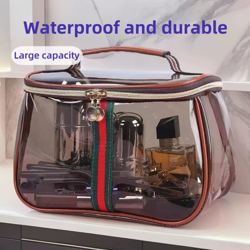 GLOLOOS New Retro Vintage Vanity Bag, Clear Makeup Organizer with Handle,Large Capacity Waterproof Makeup Organizer bag with Zipper,Travel Cosmetic & Skincare Storage Case for Ladies (Coffee) - Image 5