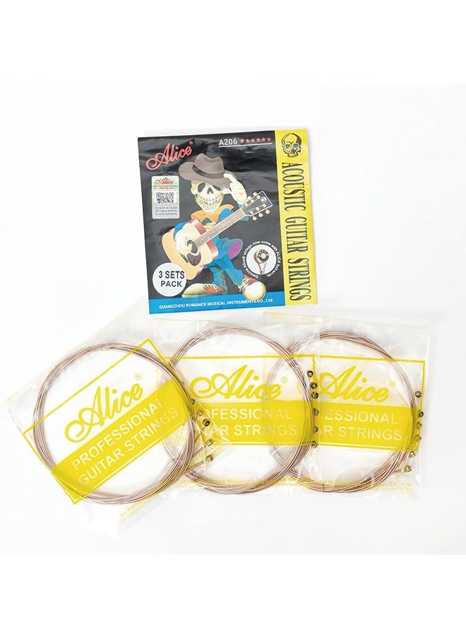 Alice Acoustic Guitar Strings Set - 6-String for Beginner, Briliant Steel Copper Alloy in Phosphor Bronze Color, 3 Packs (A206 Super Light)