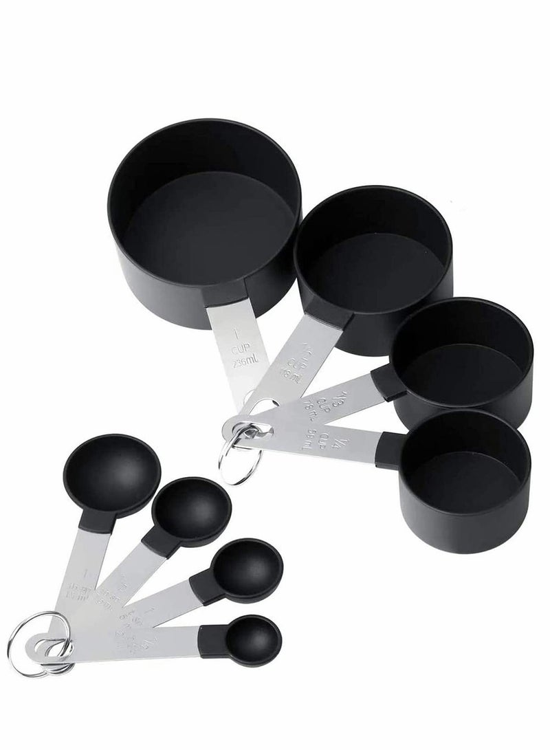 NIBEMINENT Measuring Spoons and Cups Plastic Cup Spoon with Stainless Steel Handle 8 Piece Set Kitchen Tools Gadgets for Baking Cooking (8 Piece)  - Image 1