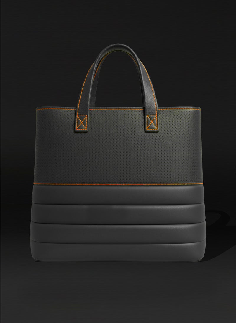 ARTTouch Luxury Tote Bag for Women with Automotive-Inspired Design - Large Work & Everyday Shopper Handbag in High-Quality, Lightweight Leather - Black with Orange Details - Image 1