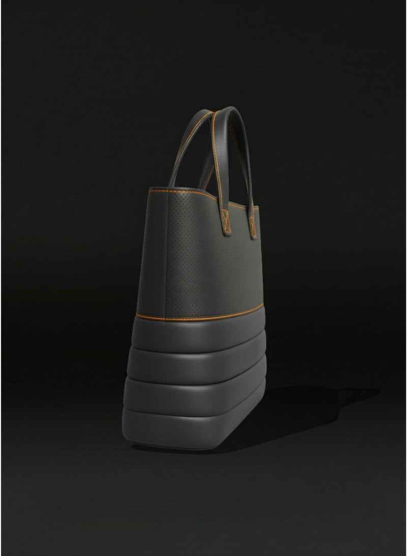 ARTTouch Luxury Tote Bag for Women with Automotive-Inspired Design - Large Work & Everyday Shopper Handbag in High-Quality, Lightweight Leather - Black with Orange Details - Image 3