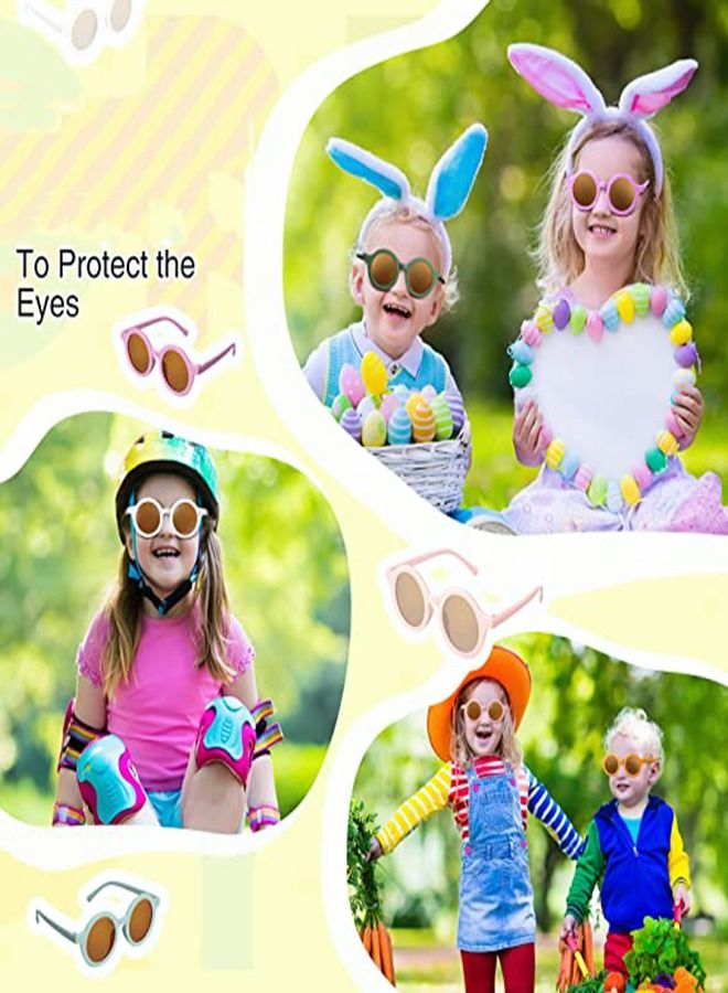 Kids Sunglasses, Retro Cute Round Sunglasses for Kids Girls Boys Sunnies UV400 Protection Sun Glasses, Flexible Frame for Girls Boys Age 2-10 Morandi Sunglasses Fashion Beach Holiday (Green+Deep Pink) - Image 3