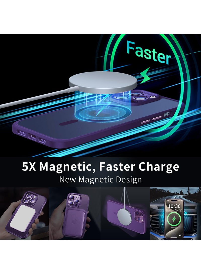 INFOSUN iPhone 15 Pro Max Case Cover Compatible with Magsafe Magnetic Designed Shockproof Case Translucent Matte Protective Cover Back Hard Cases with Magnet for iPhone 15 Pro Max Case Purple - Image 3