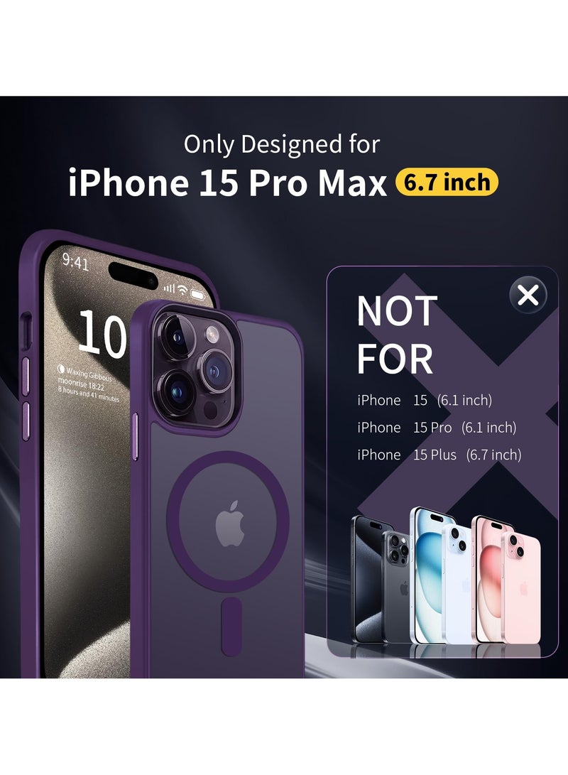 INFOSUN iPhone 15 Pro Max Case Cover Compatible with Magsafe Magnetic Designed Shockproof Case Translucent Matte Protective Cover Back Hard Cases with Magnet for iPhone 15 Pro Max Case Purple - Image 2