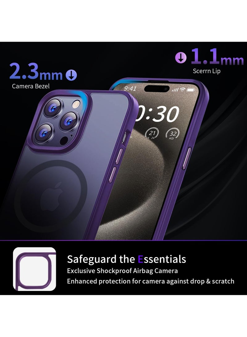 INFOSUN iPhone 15 Pro Max Case Cover Compatible with Magsafe Magnetic Designed Shockproof Case Translucent Matte Protective Cover Back Hard Cases with Magnet for iPhone 15 Pro Max Case Purple - Image 5