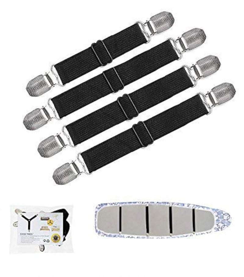Goodtimes Ironing Board Cover Clips, Adjustable Ironing Board Pad Braces Fasteners Mini Suspenders - Keep Cover Flat and Secure Tention Clips - Image 1