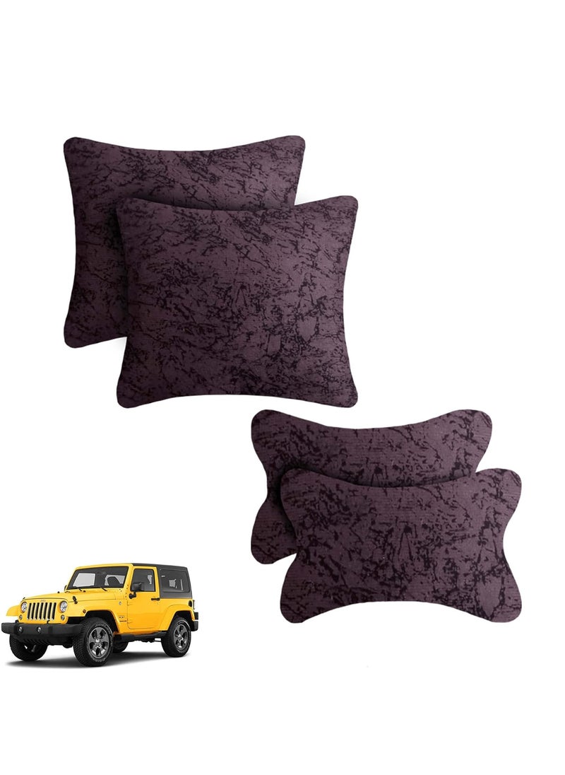 Adroitz Adroitz Velvet Brown Car Cushion Neck Back Rest Pillow for All Car Set of 4 _Ak208  - Image 1