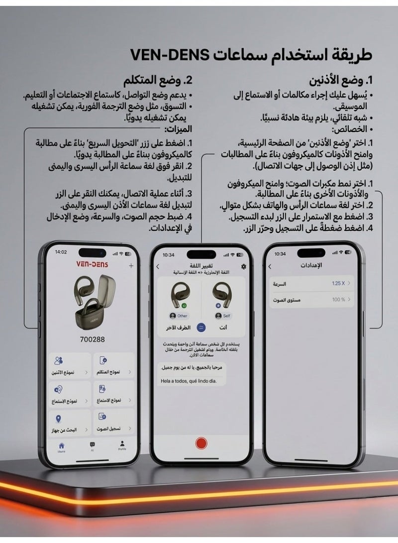سبون سماعات اذن لترجمة اللغات بالذكاء الاصطناعي - سماعات اذن مترجمة ثنائية الاتجاه في الوقت الحقيقي - 144 لغة ترجمة تلقائية - جهاز ترجمة فورية يناسب اي او اس واندرويد للسفر والعمل - Image 5