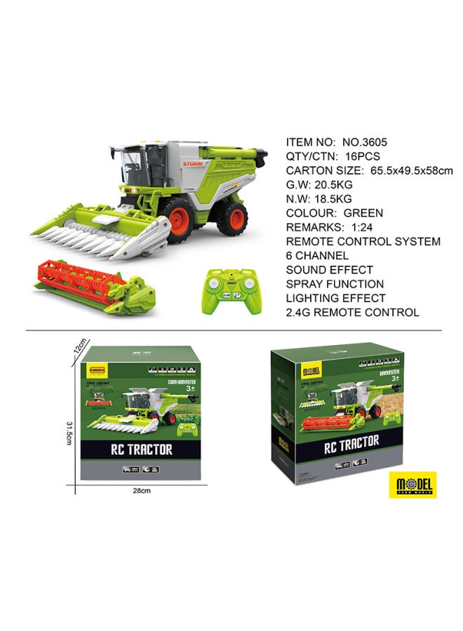 Electric Remote Control Farmer Engineering Vehicle Large Alloy Tractor Harvester Fertilizing Transport Toy Children's Loading Vehicle-Color:3905 Sliding Farmer Car Set-Proportion:1：24  - Image 2
