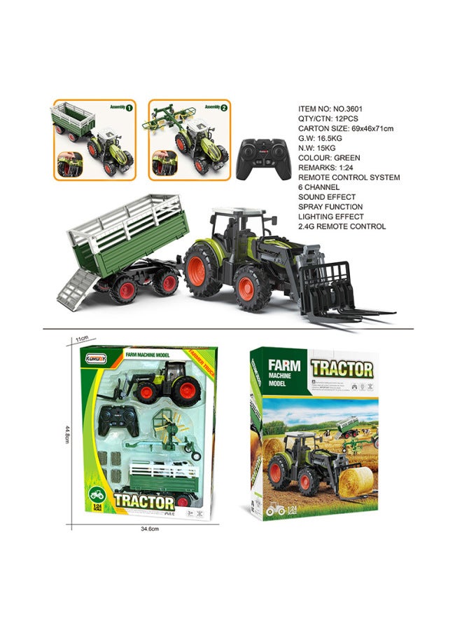 Electric Remote Control Farmer Engineering Vehicle Large Alloy Tractor Harvester Fertilizing Transport Toy Children's Loading Vehicle-Color:3905 Sliding Farmer Car Set-Proportion:1：24  - Image 3