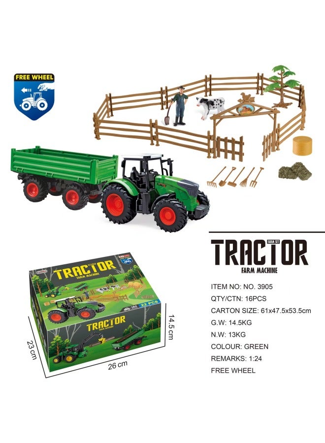 Electric Remote Control Farmer Engineering Vehicle Large Alloy Tractor Harvester Fertilizing Transport Toy Children's Loading Vehicle-Color:3905 Sliding Farmer Car Set-Proportion:1：24  - Image 1