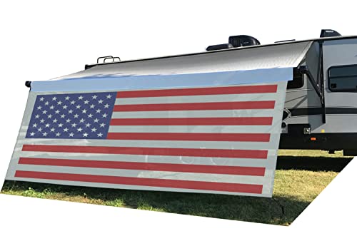 Tentproinc RV Awning Sun Shade Screen 8 X 15 3 American Flag Gray Mesh Sunshade Camper Trailer Awning Shade Screen UV Blocker Completed Kits - Image 1