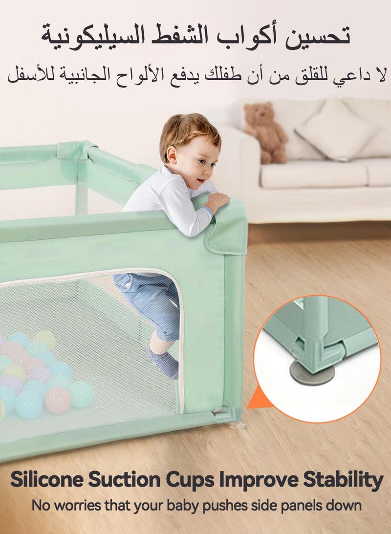 WAMIT Baby Playpen, Kids Protective Playpen, Baby Safe Activity Center with Breathable Mesh and Zipper Door , Anti-Slip Suction Cup Base, Baby Bumper Foam Playpen for Indoor & Outdoor (Green, 180 * 200cm) - Image 2