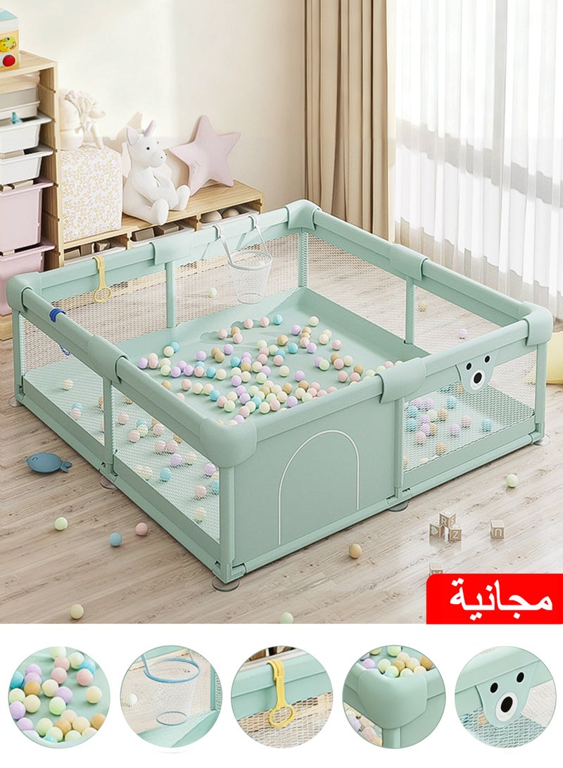 WAMIT Baby Playpen, Kids Protective Playpen, Baby Safe Activity Center with Breathable Mesh and Zipper Door , Anti-Slip Suction Cup Base, Baby Bumper Foam Playpen for Indoor & Outdoor (Green, 180 * 200cm) - Image 1