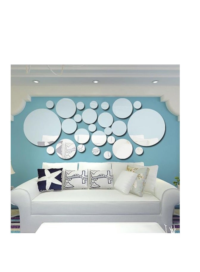 Cool Baby 26PcsSet Acrylic Polka Dot Wall Mirror Stickers Home Party Decor Art Mural Diy Decals Decal Room Decoration Silver - Image 1