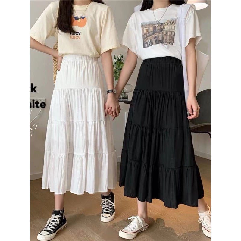 White Mid-Length Skirt For Women, New Summer Cake Skirt, High-Waisted Design, Niche Long Skirt, Large Hem A-Line Skirt - Image 3