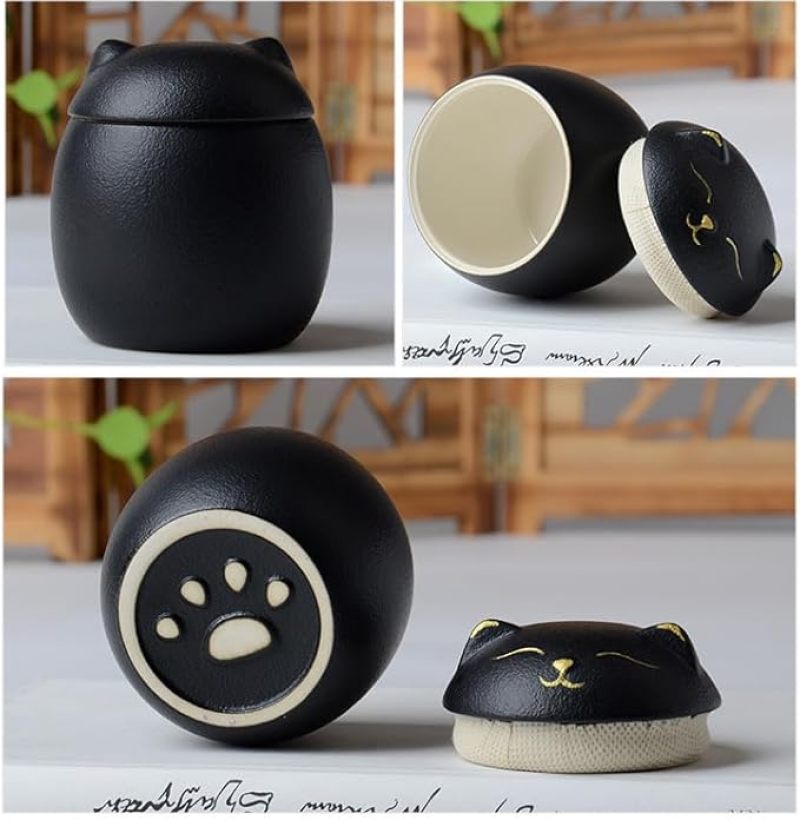 Ceramic Cat Urn 3.31*2.95*2.95 Inches Handcrafted Smiling Cat Design - Secure Sealed Interior Pet Cremation Urn for Small Pets Under 8 Lbs, Home Display - Image 4